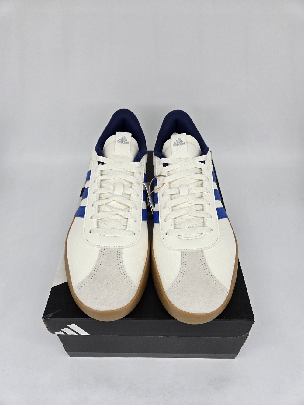 Adidas Men's VL Court 3.0 JR8634 Core White Bright Royal Dark Blue Shoes Size 10 - Picture 2 of 8